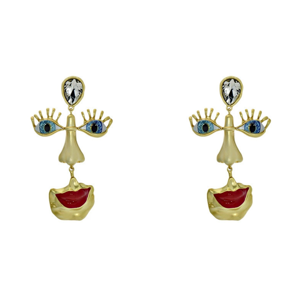 Vintage Eye Red Lip Earrings Bold Western Style - Picture 5 of 6